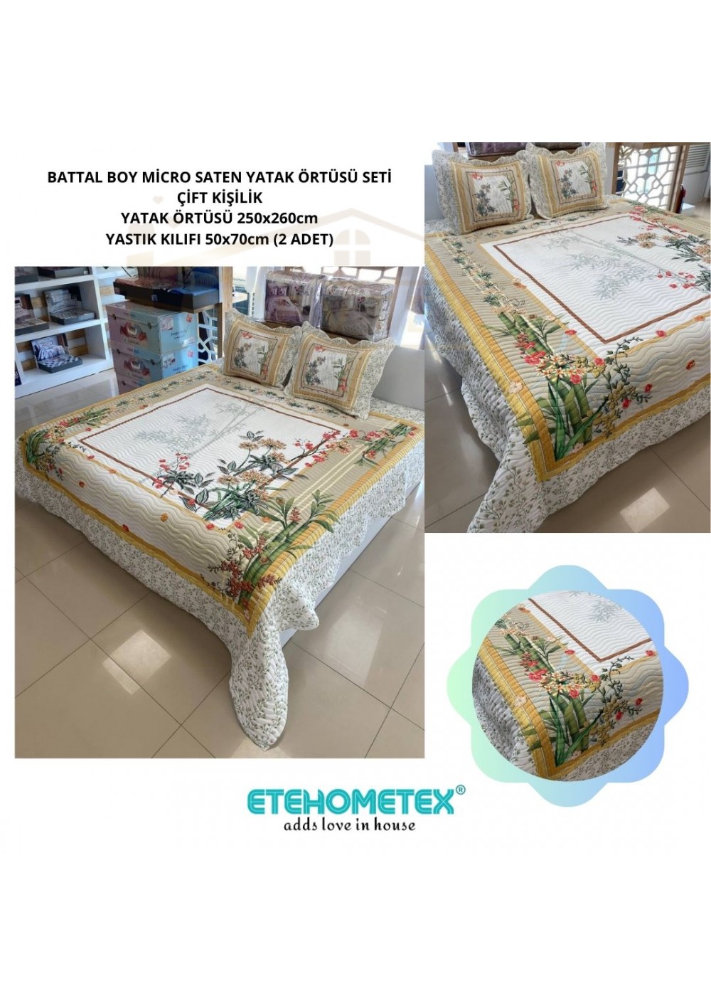 ETEHOMETEX ÇİFT KİŞİLİK KAPİTONELİ YATAK ÖRTÜSÜ SETİ BAMBOO 8696474231891 ETEHOMETEX ÇİFT KİŞİLİK KAPİTONELİ YATAK ÖRTÜSÜ SETİ BAMBOO 8696474231891